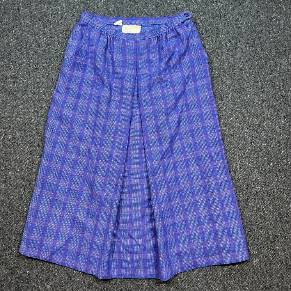 VTG 1970's Pendleton 100% Virgin Wool Blue Purple Plaid Skirt Size 12 USA Made